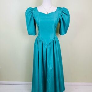 Vintage 80’s Teal Puff-Sleeve Dress